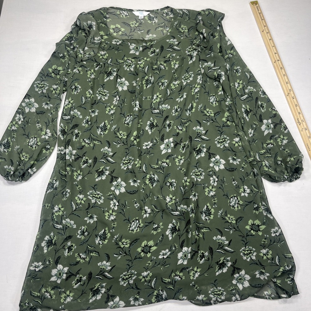 time and tru Blouse large green floral print with liner